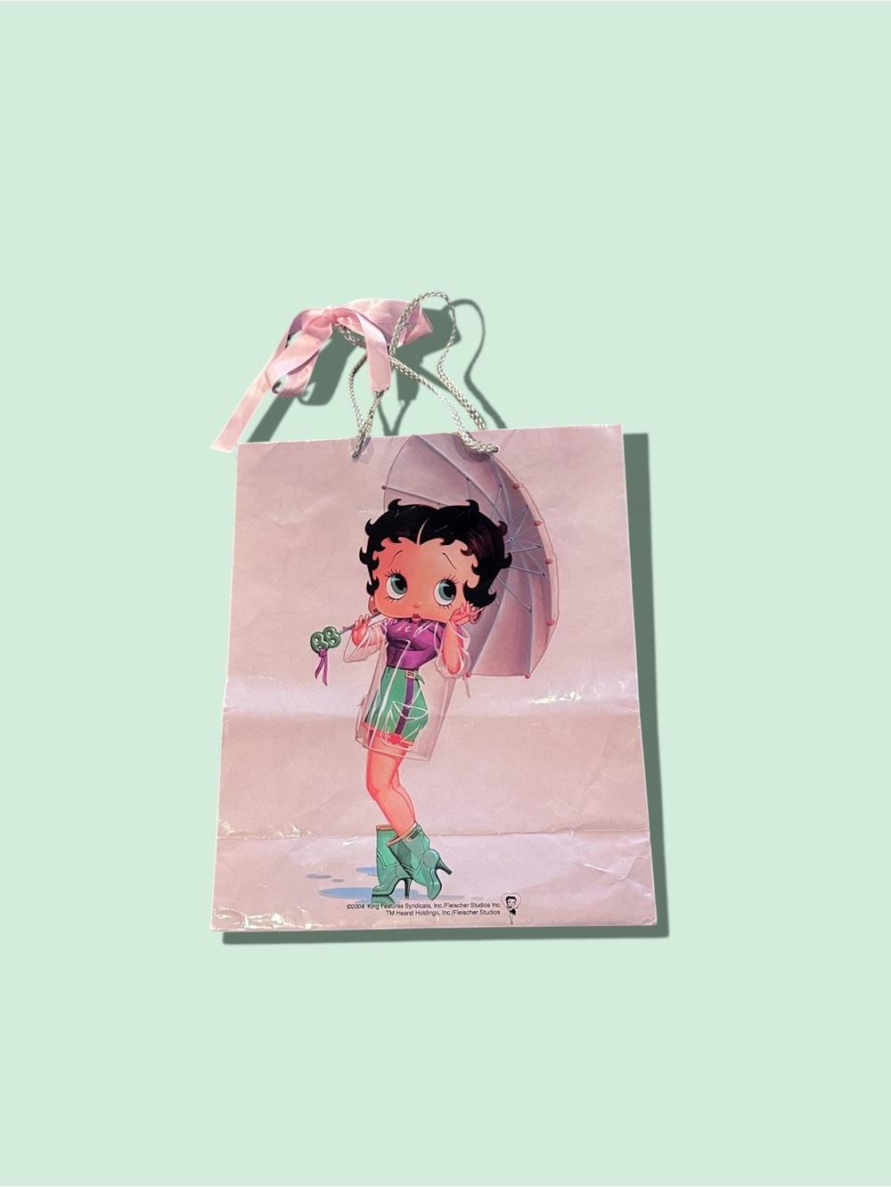 Vintage 2004 Pink Betty Boop Rain Go Away Graphic Gift Bag with Ribbon Handles